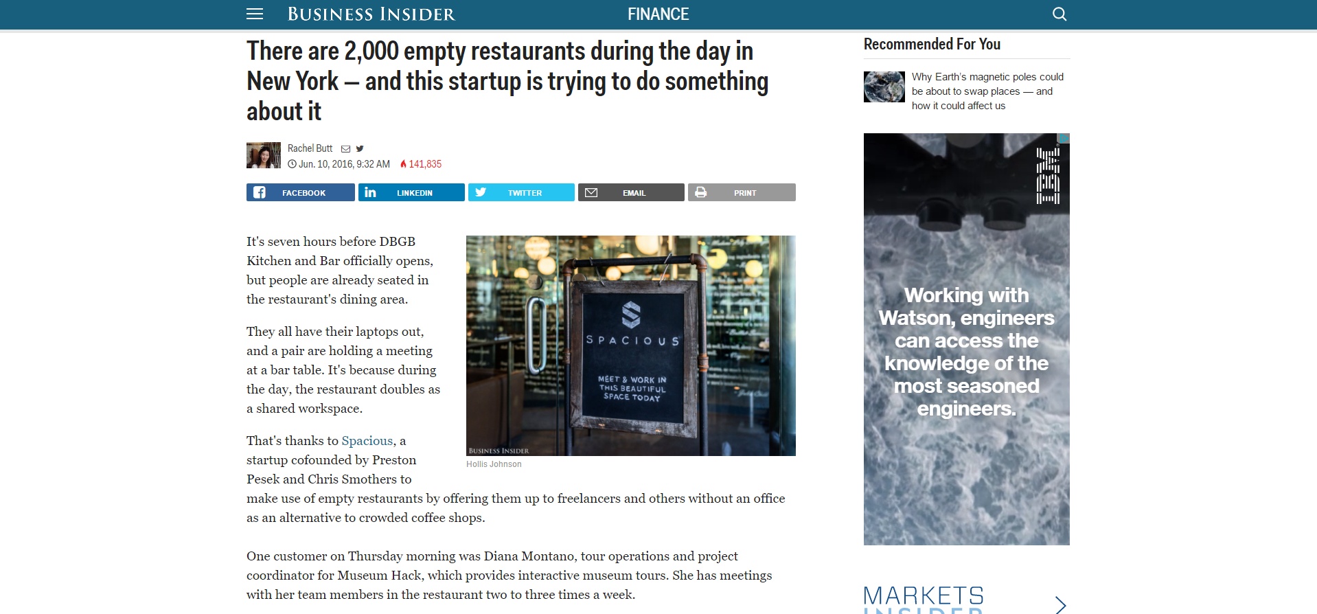 Business Insider Reports on Restaurants Opening Coworking Spaces